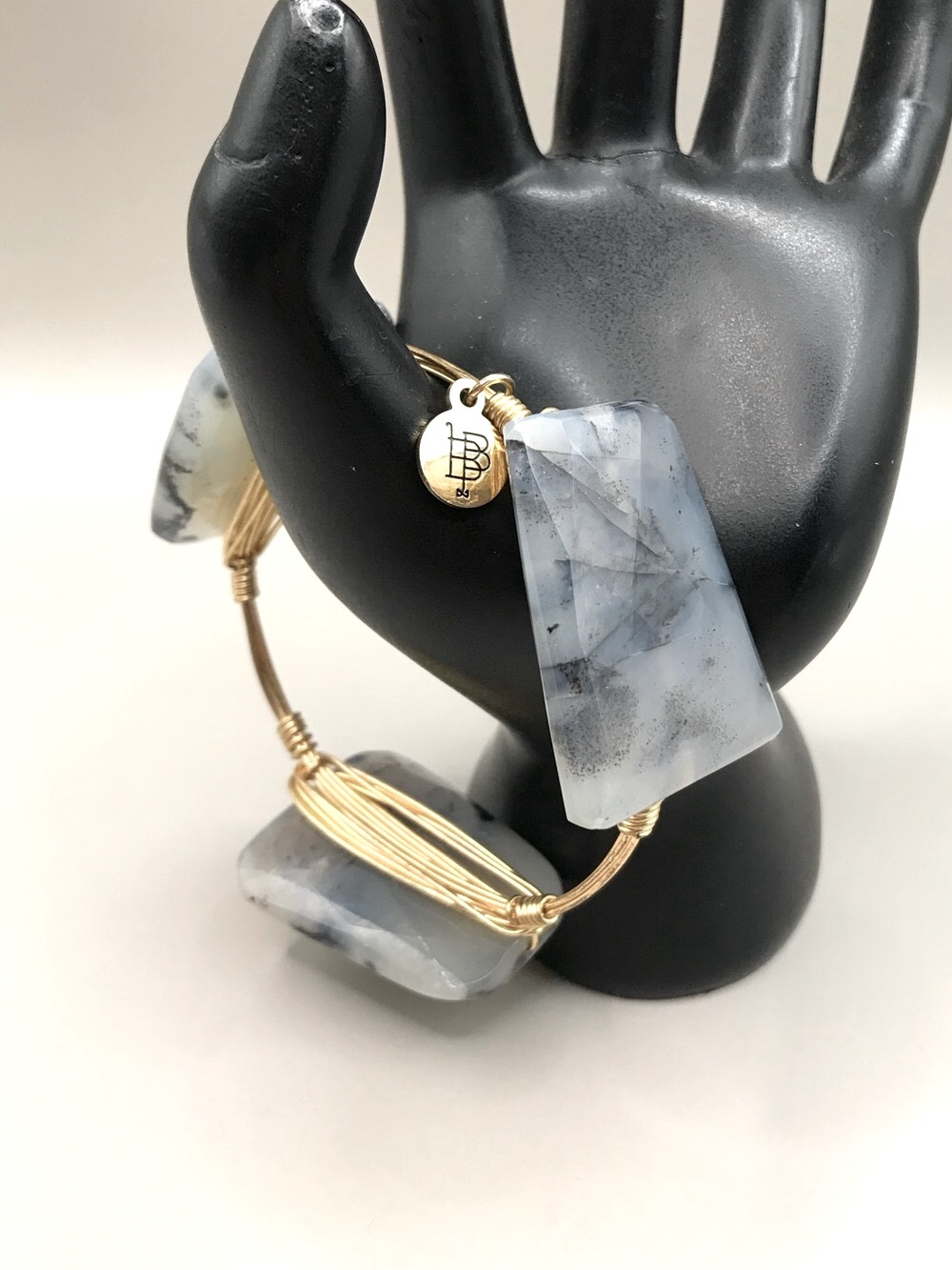Bourbon and Bowties Gold Wire Bracelet with Light Gray Agate Slabs